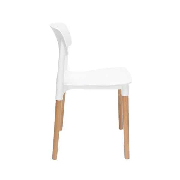MID-Century Modern Plastic Molded Dining Chairs with Solid Natural Wood Legs White