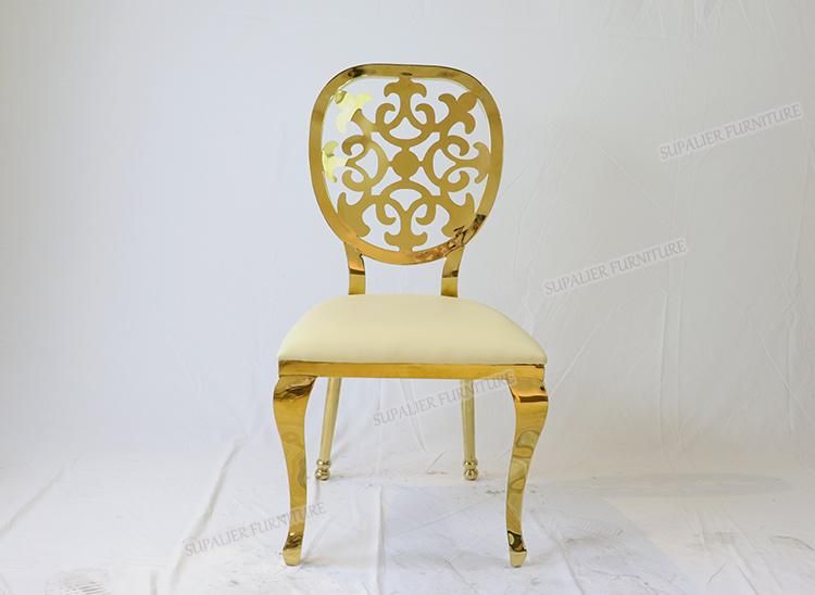 Luxury Gold Steel Frame Flower Decortaion Back Wedding Dining Chair