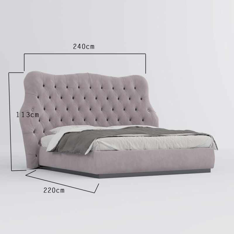 Modern Tufted Button Design Bedroom Set Furniture European Red Velvet Fabric Bed with Super Headboard