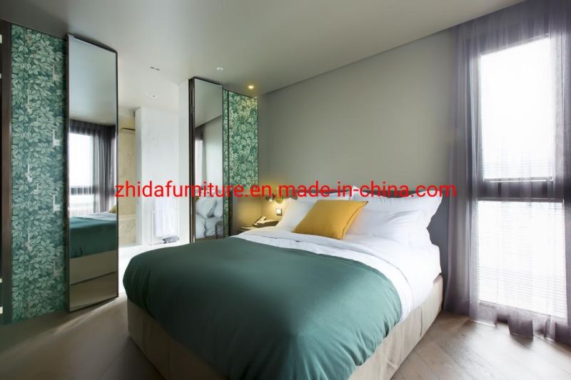 Zhida Custom Made Hotel Furniture Manufacturer Economy Commercial Hotel Bedroom Furniture Set King Size Fabric Bed
