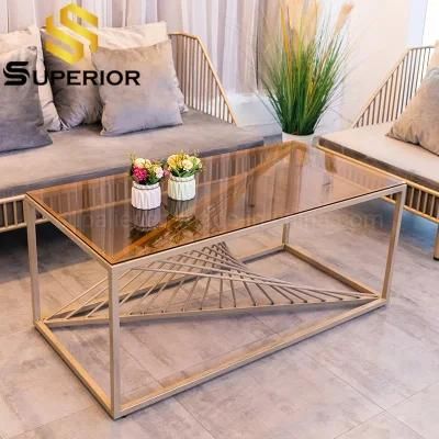 Rose Gold Stainless Steel Rectangular Copper Glass Coffee Table