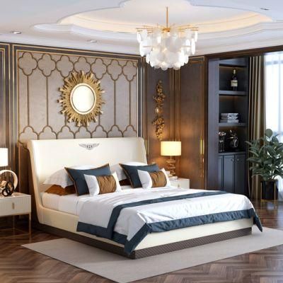 Modern Home Furniture Hotel Bedroom Set Leather Wooden King Size Bed