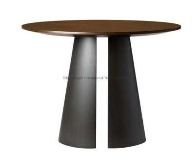 Five Star Hotel Custom Made Modern Wooden Top and Metal Base Round Dining Table