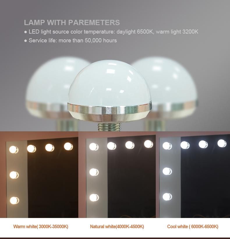 High Definition Desktop LED Bathroom Mirror Hollywood Mirror with Lighted Bulbs