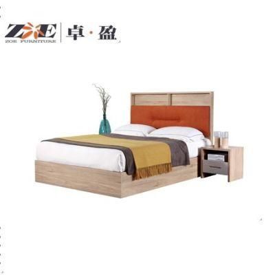 Modern Home Furniture Bedroom Set Simple High Storage Double Bed with Orange Fabric
