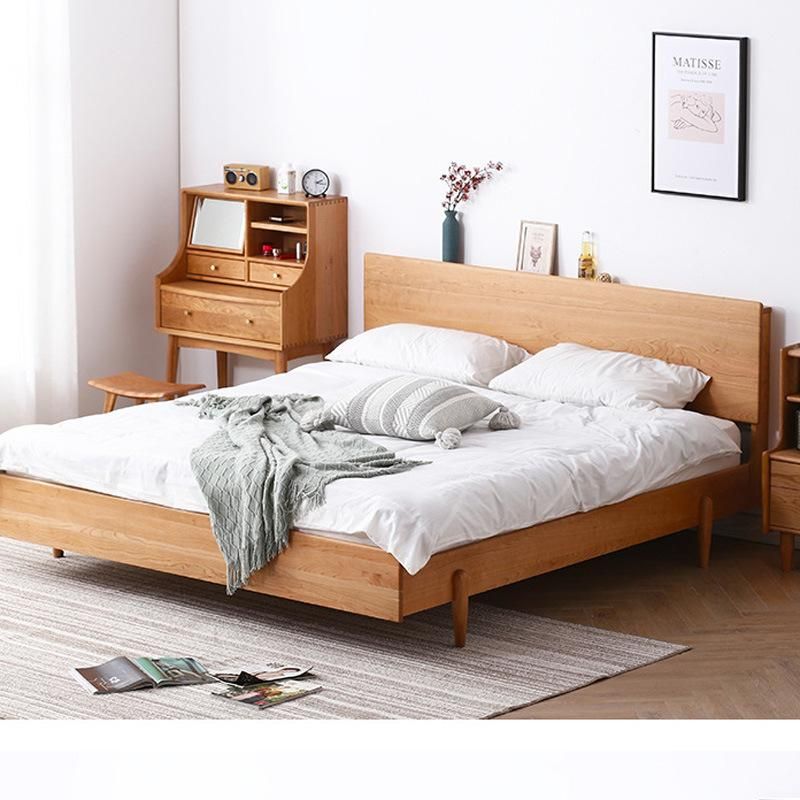 Nordic Solid Wood Double Bed 1.51.8 Meters Cherry Wood Bed Simple Modern Small Apartment Bedroom Solid Wood Bed