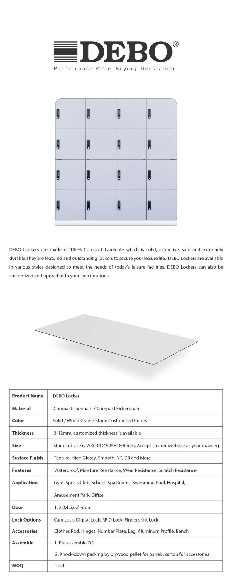 Modern Design 12mm HPL Compact Laminate 2 Door Cabinet Locker for Hospitals