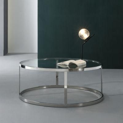 Stainless Steel Glass Tables TV Stands Living Room Furniture Modern Coffee Round Table Hot