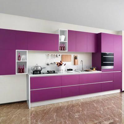 2019 Purple and Popular Matt Lacquer Handle Free Kitchen Furniture with Blum Hinge