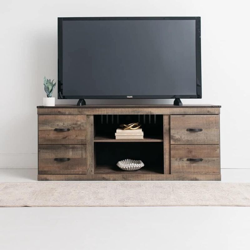 TV Stand with Fireplace Option Fits Tvs up to 58", Natural Brown