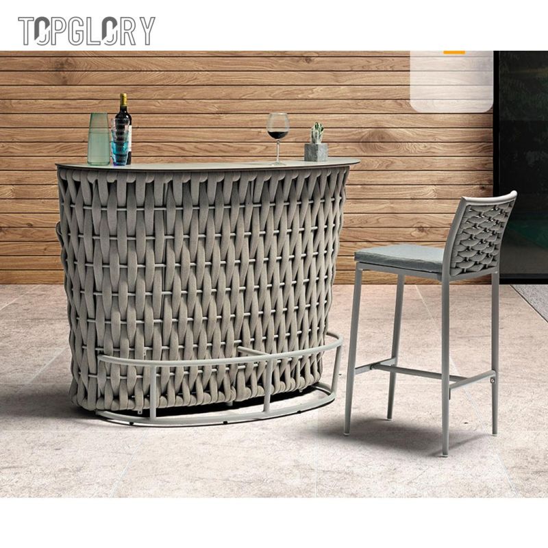 Outdoor Polyester Rope Weave Furniture Bar Chair and Table Suitable for Export