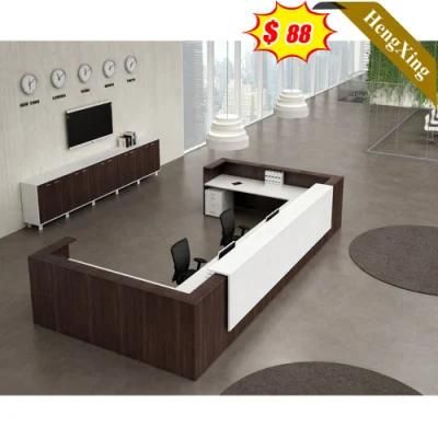 Modern Wooden Design Office Furniture L Shape Brown Mixed White Color Reception Table