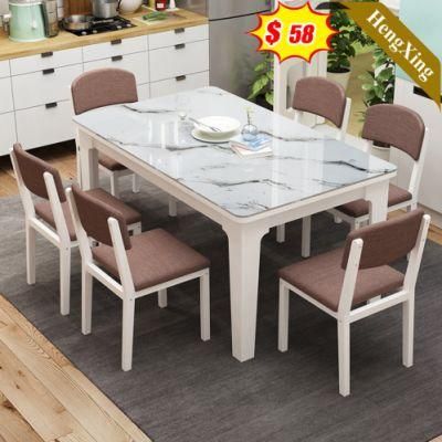 Modern Dining Home Furniture Marble Top Chrome Stainless Steel Dining Table Set
