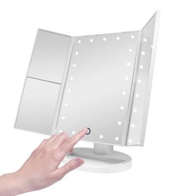 Amazon Top Seller Vanity LED Lighted Travel Makeup Mirror Desktop Trifold Magnified Make up Mirror with Lights