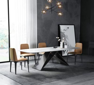 Wholesale Rectangle Tempered Glass Top Dining Table PU Leather Chairs Restaurant Furniture