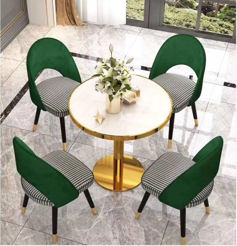 Northern Europe Style Restaurant Furniture Fashion Coffee Chairs Modern Compact Oval Nordic Style Luxury Model Room Furniture with Iron Marble Surface Table