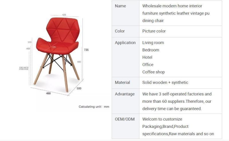 Wholesale Modern Home Interior Furniture Synthetic Leather Vintage PU Dining Chair