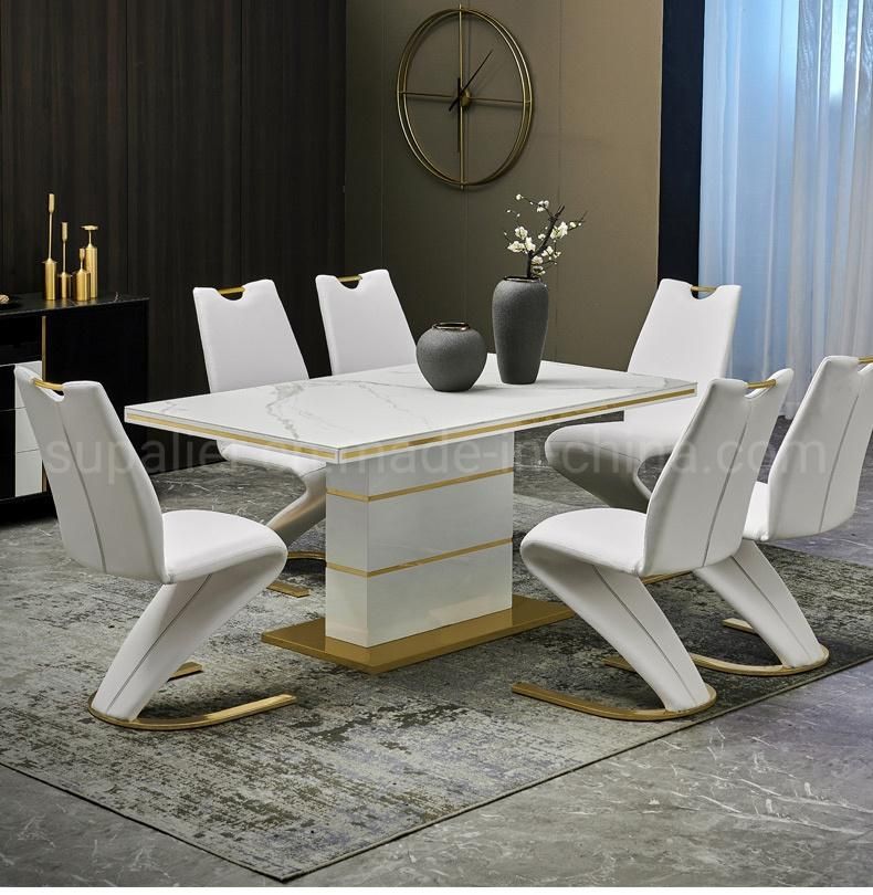 Modern White MDF Top Dinner Table 8 Seater Home Dining Furniture