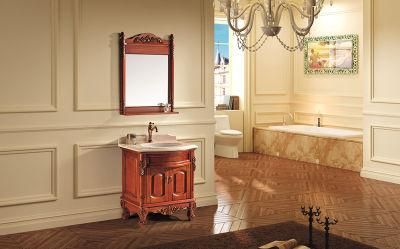 Antique Design Hand Carved&#160; Oak Wood Single&#160; Basin&#160; Bathroom Cabinet with Mirror