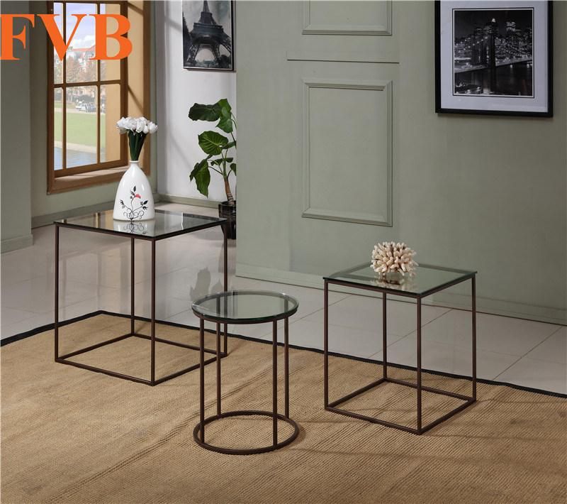 Round Black Steel Frame with Clear Tempered Glass Side Table