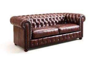 Genuine Leather Upholstered Chesterfield Sofa, Living Room Sofa Furniture