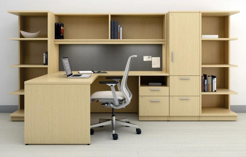 Modern L Shape Office Executive Table Boss Desk with Wall Bookshelf