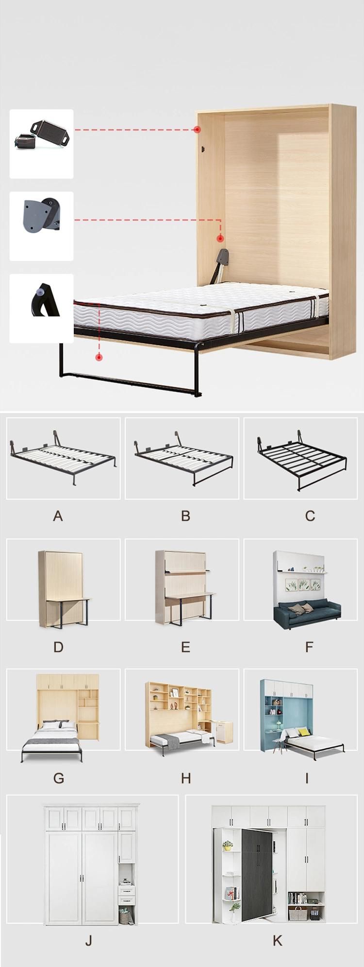 Hidden Metal Leg Manual Horizontal Folding Space Saving Murphy Wall Bed Hotel Bedroom Furniture Sets