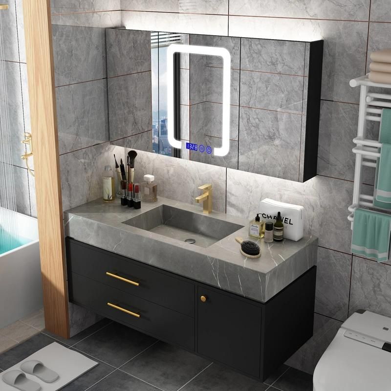 Design Modern Style Bathroom Cabinet Bathroom Vanity with Rock Plate Top