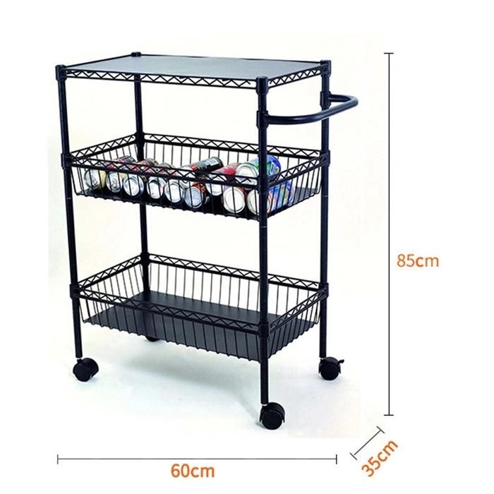 3 Tier Chrome Steel Wire Basket Shelf Trolley Cart for Kitchen Storage