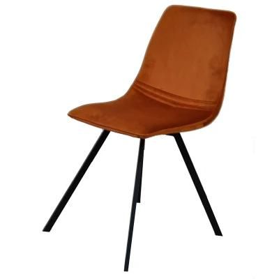 Cheap Price Armless Orange Soft Fabric Dining Chair with Black Legs