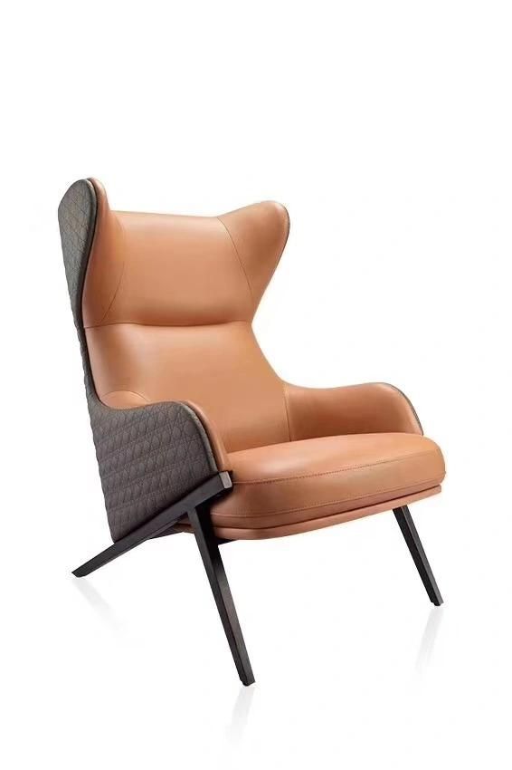 2021 New Arrival High Back Steel Base Leather Lounge Chair