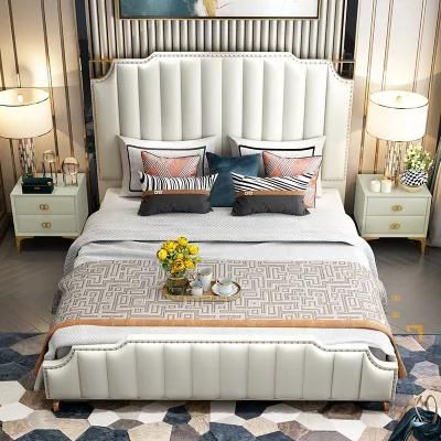 European Modern Light Luxury Bedroom Furniture Leather Bed King Size Wedding Bed