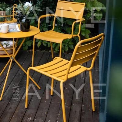 Courtyard Use Dining Furniture Metal Yellow Stackable Side Chair Modern Outdoor Furniture