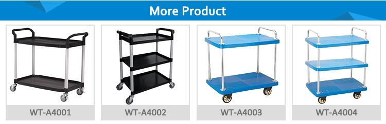 2 Tiers Hotel Stainless Steel Handle Plastic Trolley Cart with Wheels