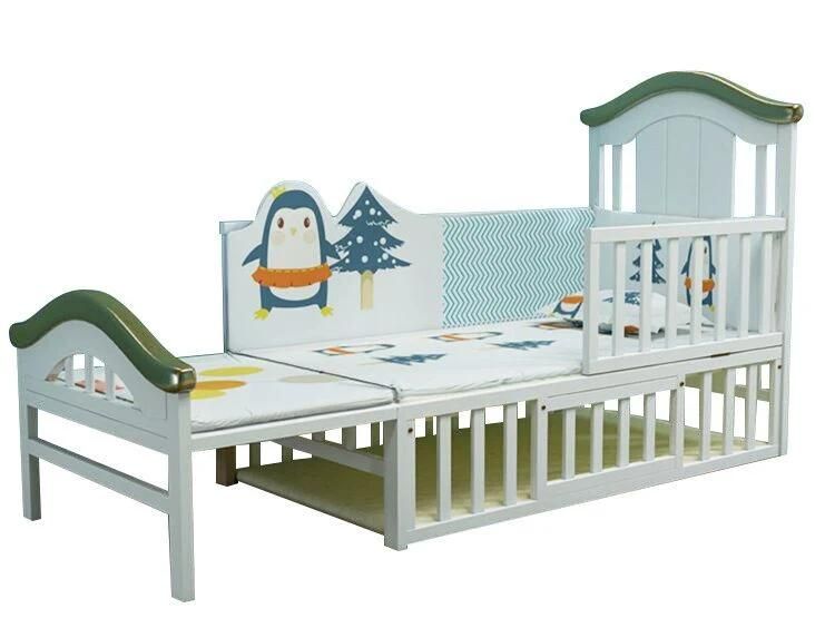 White Color and Solid Wood Style Baby Cot Bed Bedroom Furniture with Safety Fence