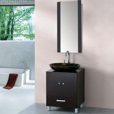 Woma South Asia Rubber Solid Wood Bathroom Cabinet with Glass Sink (3116)