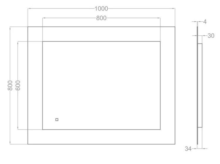 4mm Thick Ce Standard Wall Mounted Bathroom LED Lighted Mirror with Reversible Touch Sensor