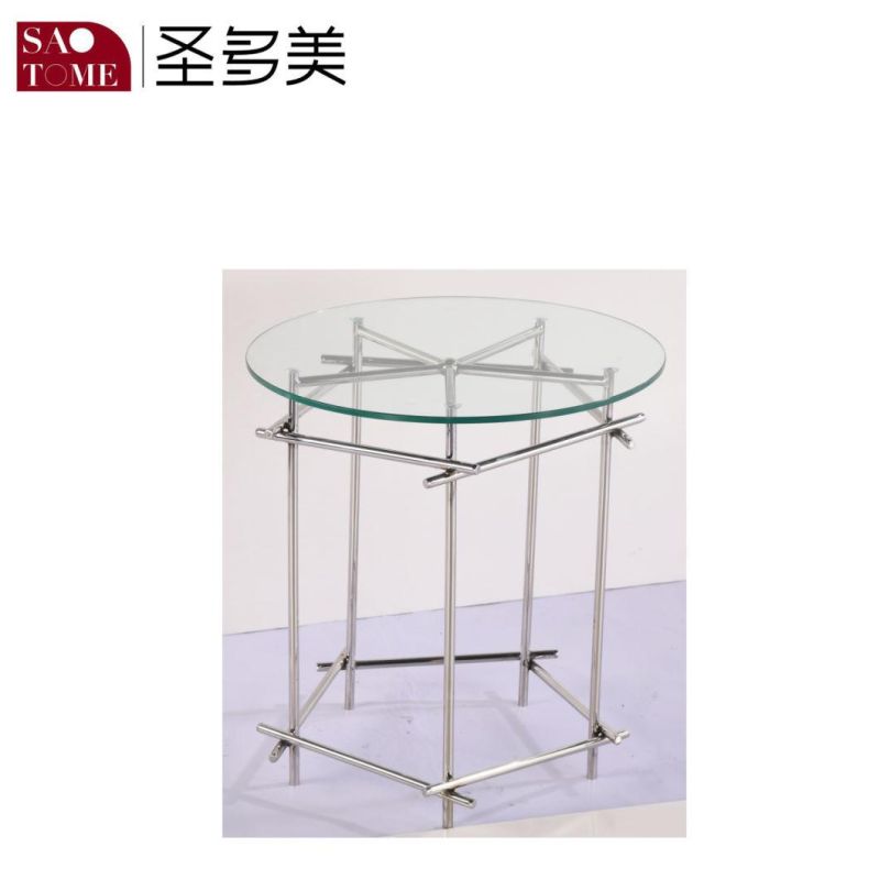 Modern Simple Living Room Furniture Glass Stainless Steel Round Coffee Table