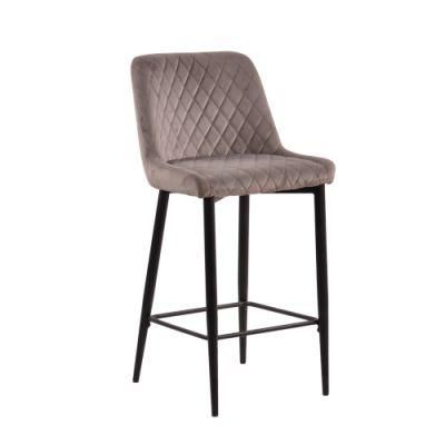 Hot Sale Metal Comfortable Velvet Fabric Fixed Modern Bar Chair for Home Pub Coffee Shop Use