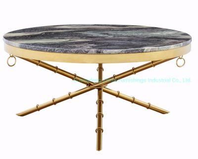 Marble Top Coffee Table Roung Tea Table with X Leg