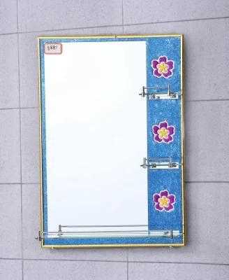 Decorative Resin Glass Bathroom Mirror with Glass Shelf