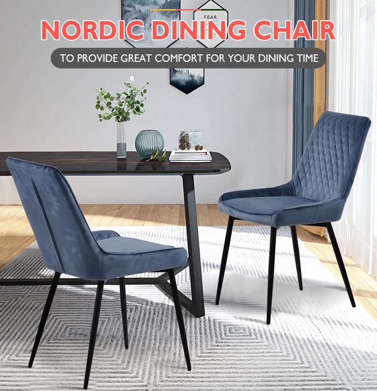 Modern Home Furniture Tube Metal Chair Fabric Velvet Dining Chair