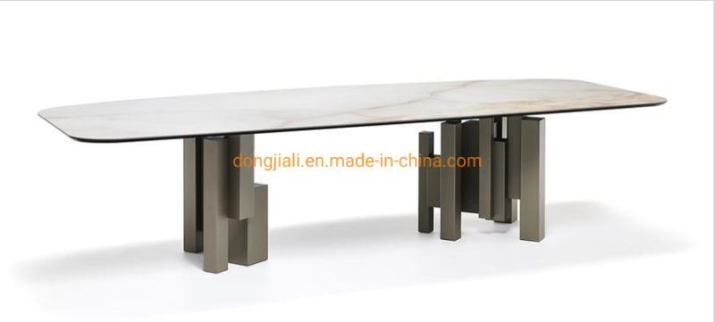 Stainless Steel Gold Frame Marble Dining Table for Home Modern Furniture