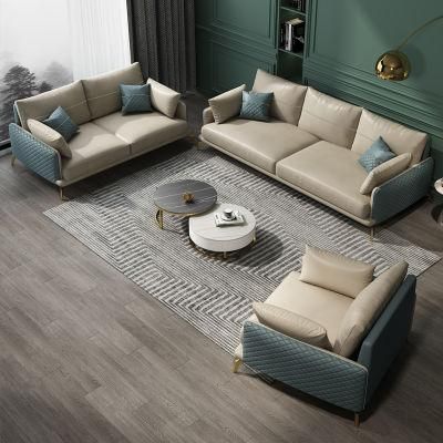 Matte Breathable Fabric Technology Cloth Grain Surface Modern Sofa Set with Gold Metal Foot