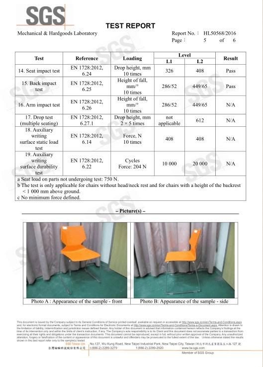 En16139 Standard Modern Design Stacking Plastic Steel Soft Seat Hotel Chair