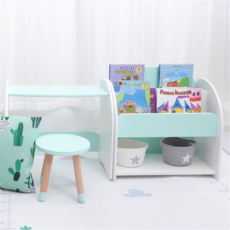 Nordic Modern Kids Wooden Bookshelf and Table Children Furniture Set