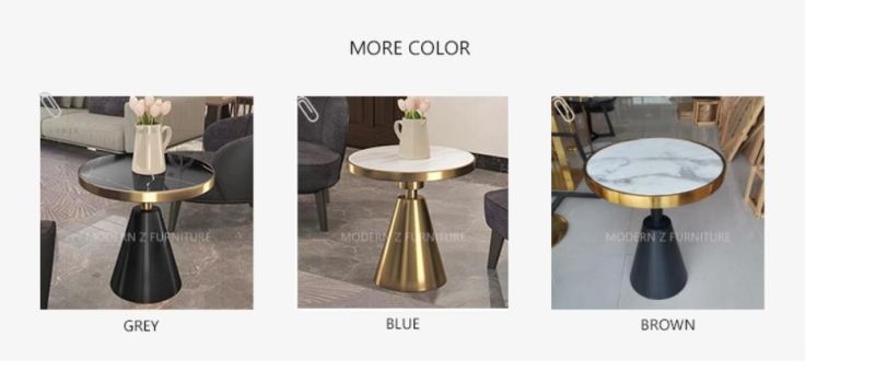 Luxury Modern Nordic Gold Stainless Steel Metal Legs Round Black Marble Coffee Table for Living Room