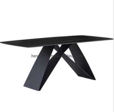 Fashion Modern Living Room Black Matte Metal Marble Dining Table