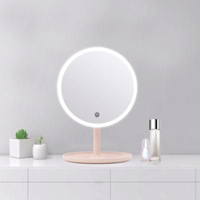 Beautiful Compact Round Plastic Table Desktop Makeup Mirror with LED