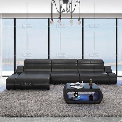 U. S. Popular Modern Home Center Furniture Genuine Leather Sofa with LED Lights